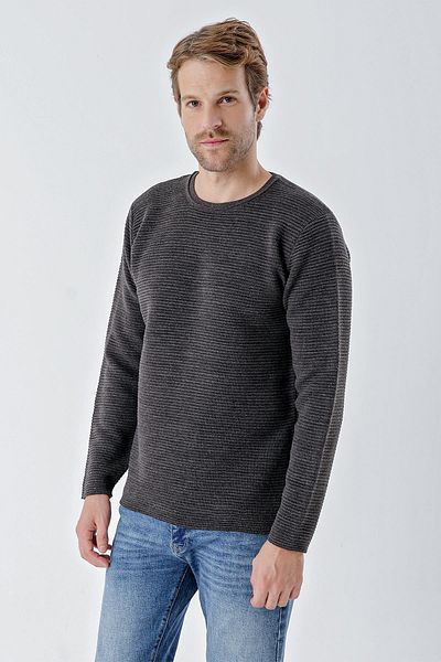 CHUBA Ανδρικό πουλόβερ με λαιμόκοψη Standard Fit με υφή casual πλεκτό Anthracite 24w201