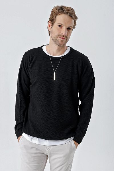 CHUBA Black Sports Knitwear Sweater - Crew Neck, Standard Fit, 24W215