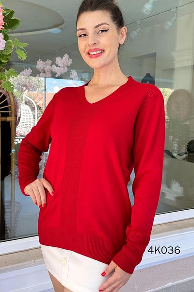 İnce Topuk V-Neck Openwork Knitwear Blouse 4K036