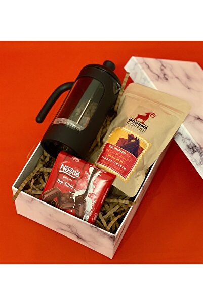 Gift Moda Özel Kutulu Çikolata French Press & Filtre Kahve Kadınlara Özel Hediye Seti