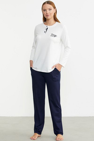 Sementa Set de pijamale combinat cu modele cu nasturi - bleumarin