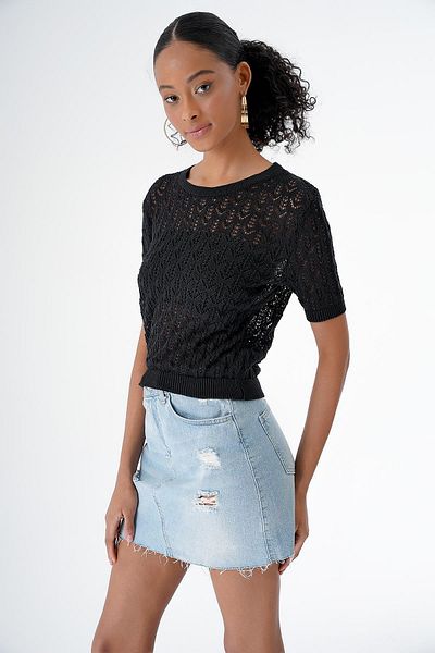 CHUBA Crew Neck Openwork Black Knitwear Sweater - Short Sleeve 24S167