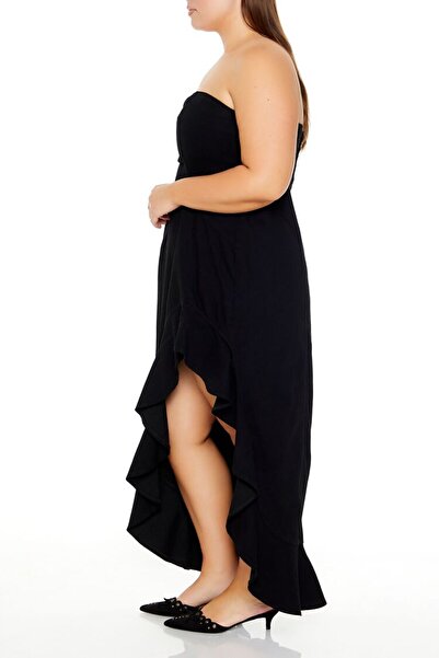 Forever 21 Plus Size Denim Volanlı Maxi Elbise