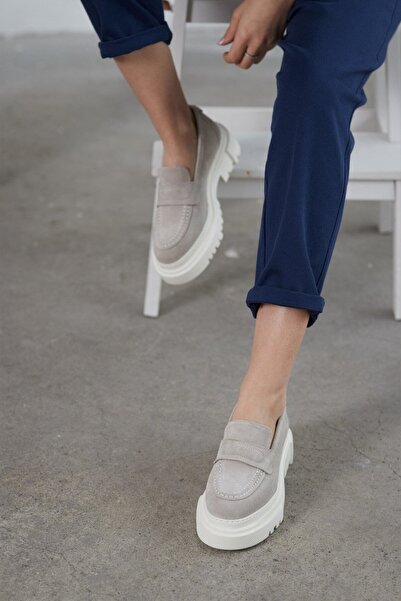 NILUFARR Матильда Сірий замшевий жіночий лофер із натуральної шкіри