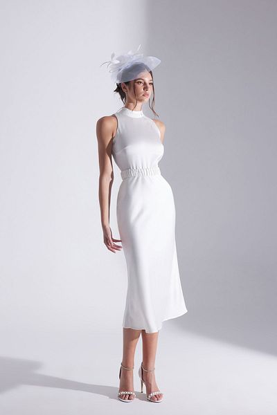 BETTY & SAM Si̇ena Sleeveless Dominant Collar White Satin Night Dress