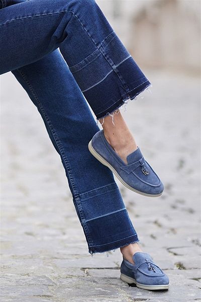 NILUFARR Pantofi casual de damă Lou Denim Blue din piele intoarsa autentica