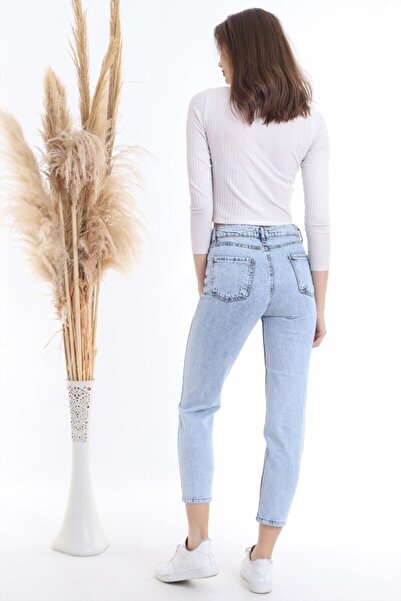 MAKRAS EXCLUSIVE Women's White High Waist Loose Wide Leg Washed 90's Wide Leg Palazzo Jeans