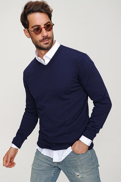 CHUBA Πλεκτό πουλόβερ ανδρικό Navy Blue με V λαιμόκοψη 20w151