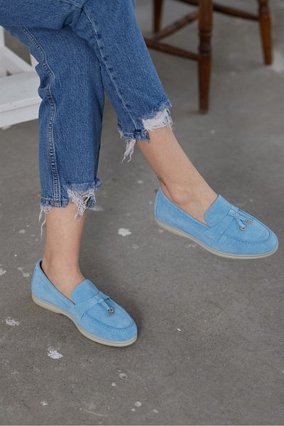 NILUFARR Pantofi ocazional pentru femei Lou Baby Blue Suede din piele intoarsa autentica