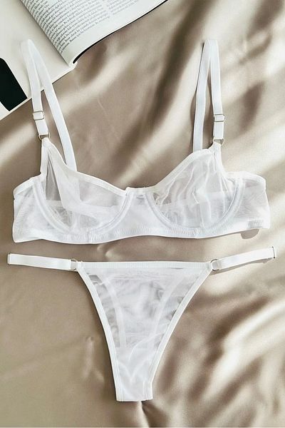 MILANOFOX Women's White Comfort Tulle Underwire Underwear Bra Thong Set