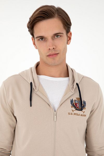 U.S. Polo Assn. Men's Regular Fit Stone Hooded Zippered Cardigan 50293649 -Vr049