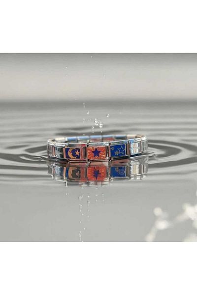 HKN AVM ACCESSORİES Unisex Italian Charm Steel Bracelet - Yellow Navy, 3 Stars and 3 Charm Gift