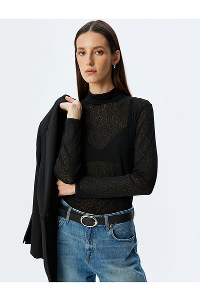 Koton Turtleneck Semi Sheer Long Sleeve Bodysuit