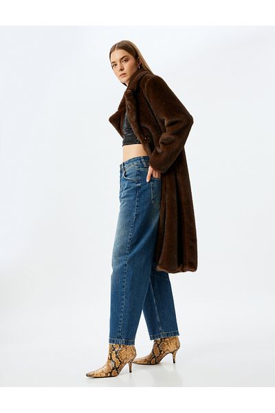 Koton X Inji - Loose Fit Stitching Detailed Buttoned Pocket Cotton Balloon Fit Jeans