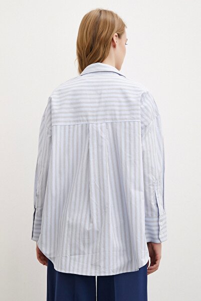 Never more Cămașă albastră din popelin cu un singur buzunar