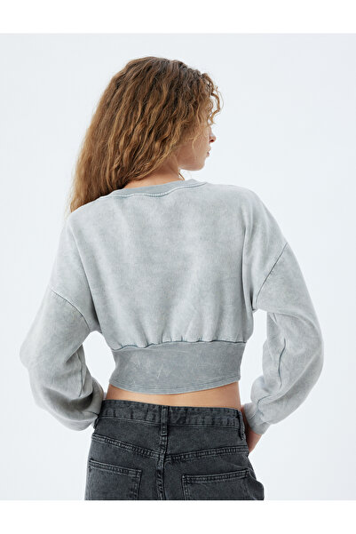 Koton Crew Neck Washed Crop Sweat korzet - Slim Fit