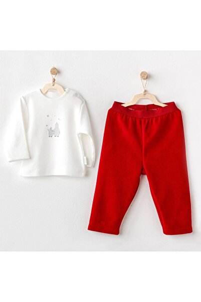 andywawa Bebek Happy New Year 2'li Takımı Ekru-Kırmızı AC25103