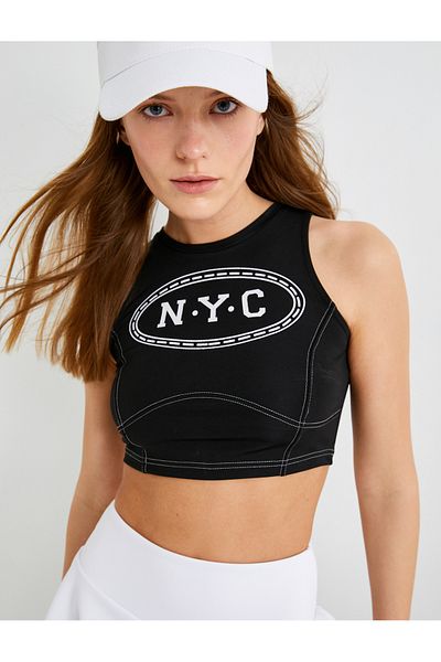 Koton Crew Neck Printed Slim Fit Sports Undershirt - Stitching Detail
