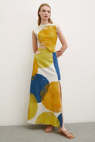 Never more Yellow Low-Cut Waist Zero Sleeve Dress