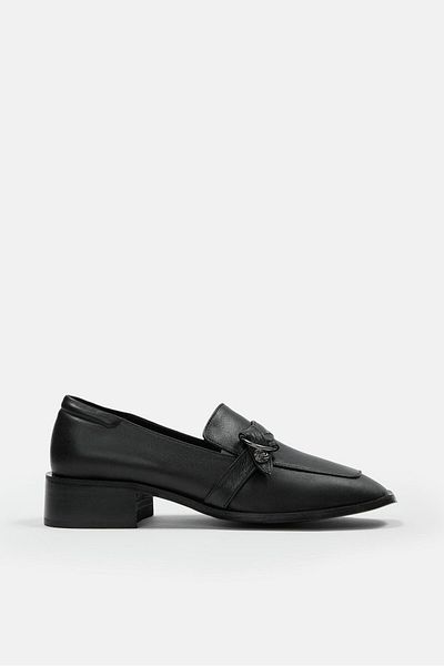 NILUFARR Rosita Black Genuine Leather Short Heeled Women's Shoes