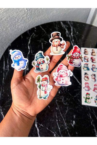 Hayal.kirtasiyesi 33 Pieces Snowman Sticker ~5-6 cm Special Cut Adhesive Label, New Year Package