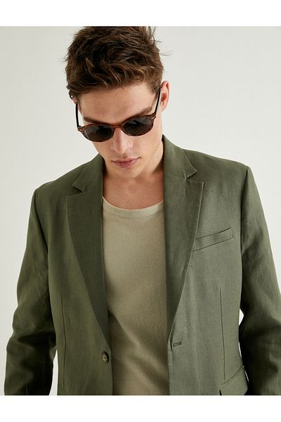 Koton Μπουφάν λινό Slim Fit Blazer - Κουμπωτό και Λεπτομέρεια τσέπης Fleto