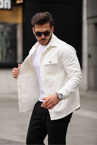 comstar Ανδρικό πουκάμισο Oversize με τσέπη Basic Loose White Denim