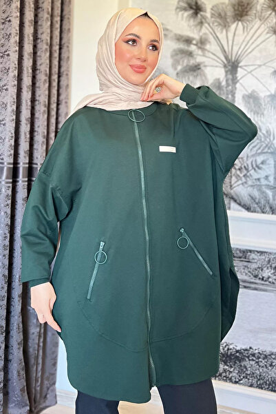 julude Dark Green Women's Zippered Hijab Cardigan