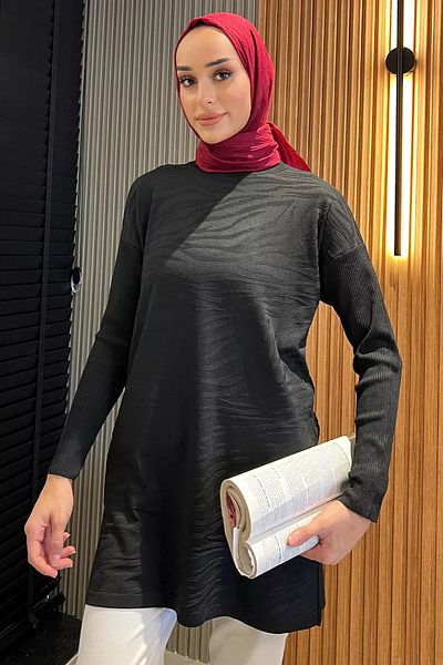 julude Μαύρο πλεκτό χιτζάμπ με λαιμόκοψη με λαιμόκοψη