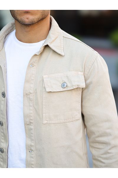 comstar Ανδρικό πουκάμισο Oversize με τσέπη Basic Loose Cream τζιν