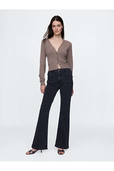 GAP Kadın Siyah High Rise '70s Flare Jean Pantolon