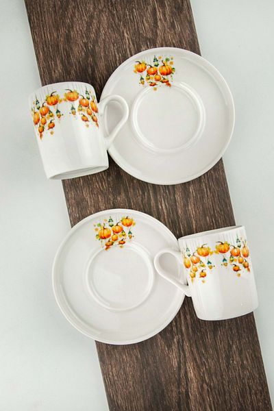 Bursa Porselen Dekor Pumpkins Two Person Porcelain Coffee Cup Set