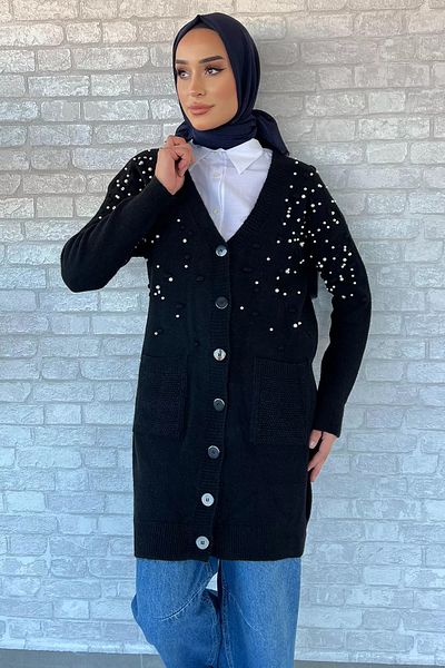 julude Ζακέτα με λεπτομέρεια Hijab Knitwear Black Pearl