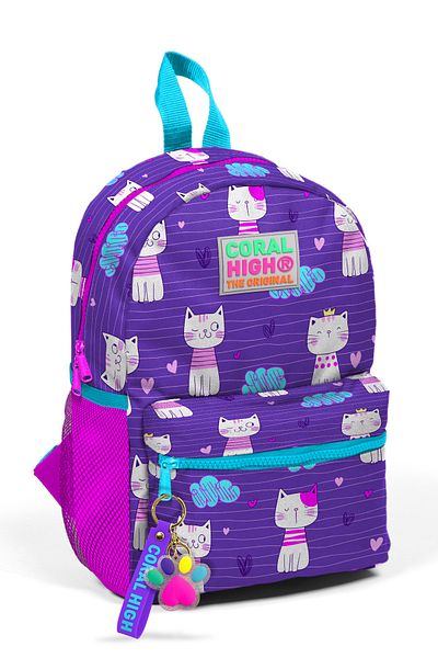 Coral High Rucsac Little Nest Mov Roz Pisică Model Două Compartimente 23328