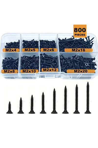 Choice 800 قطعة M2 برغي ذاتي اللولبة أسود برأس مسطح غاطس من الفولاذ الكربوني ...