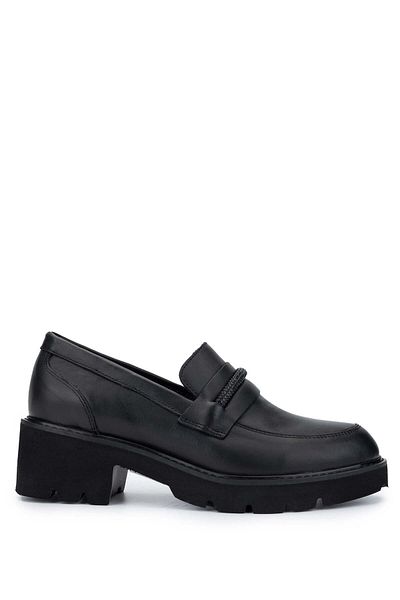 Tamer Tanca Women's Genuine Leather Black Leather Loafer Shoes