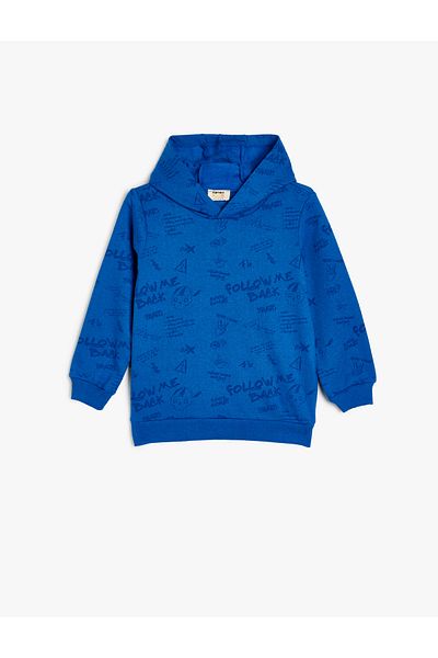 Koton Long Sleeve Hooded Sweatshirt - Slogan Printed