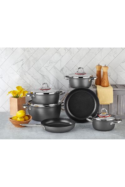 SAFLON Turkish Titanium pots set, 10 pieces, Gray