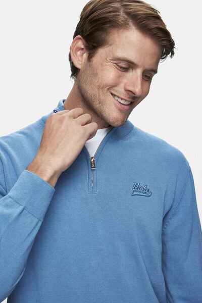 UCLA Ανδρικά πλεκτά πλεκτά με κέντημα με μισό φερμουάρ Fred Blue