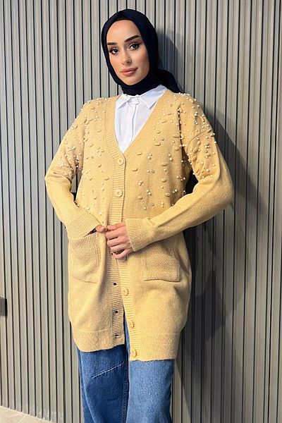 julude Cardigan de tricotaj Hijab cu perle bej