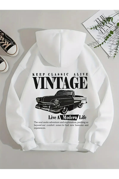 AEMİ Унісекс вінтажний худі з капюшоном і принтом на спині Oversize Hoodie Sweatshirt