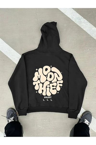 AEMİ Unisex Moon Thief Galaxy Back Printed Hooded Oversize Hoodie Sweatshirt
