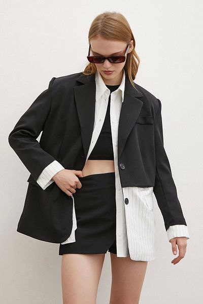 Never more Blazer Jacket - Διπλό Κουμπί και Λεπτομέρεια Σειρά, Λευκό