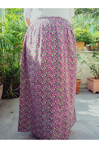 hoaryage Φούστα φανελένια με μοτίβο λουλουδιών μέγεθος Maxi 95cm - Ελαστική μέση