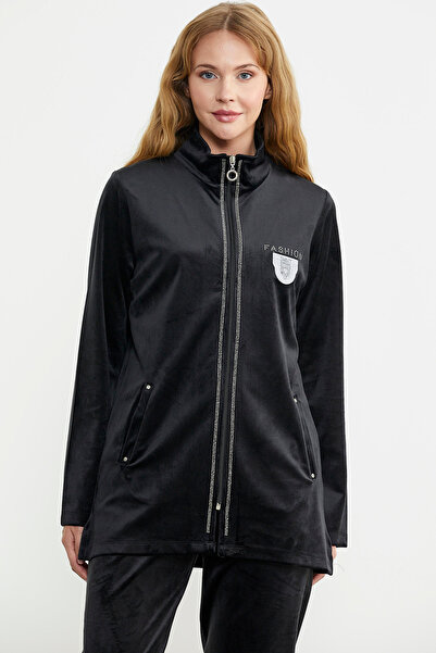 Sementa Σετ φόρμας Velvet Stand-Neck Tunic - Μαύρο