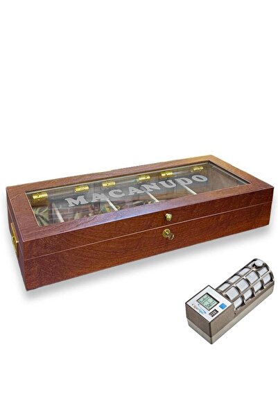 Lubinski İtaly Macanudo Camlı Humidor Puro Kutusu Kahve 200's CigarSpa Elektronik Nemlendirme