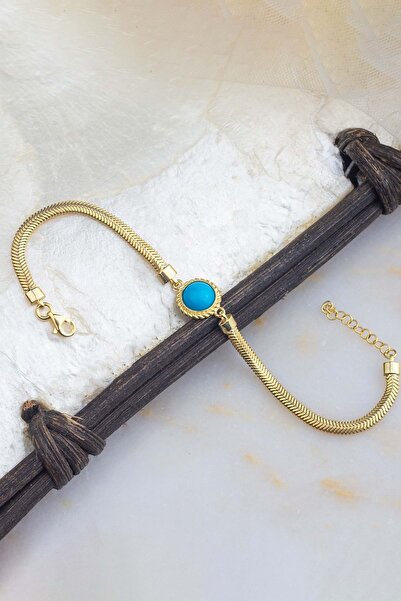 Else Silver 925 Ayar Firuze Taşlı Balık Sırtı Gümüş Bileklik