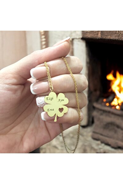 GareBiss Gümüş İsim Yazılı 4 Yapraklı Yonca