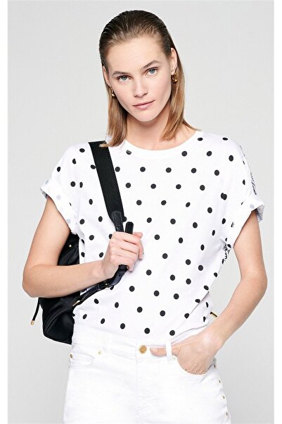 Escada Sport Önü Puantiyeli Düşük Kol Arkası Uzun Beyaz Pamuk T-shirt