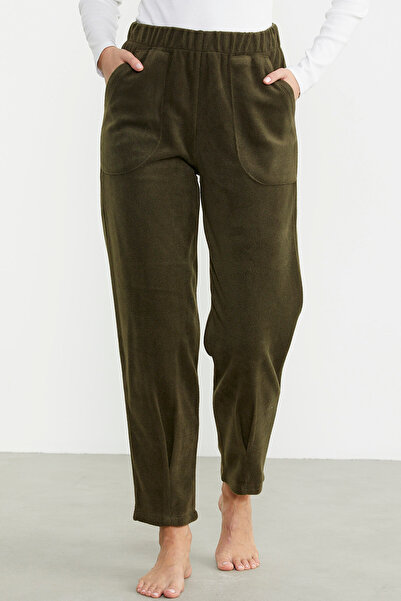 Sementa Khaki Colored Fleece Sweatpants - Leg Detail